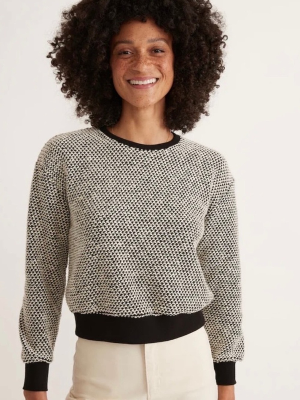 Marine Layer Black White Textured Crew Neck Sweater - Picture 2 of 16